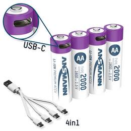 1304773 - Li-Ion-Akkus AA 1,5V 1800 mAh 4er-Pack Typ 2000 USB-C Charge