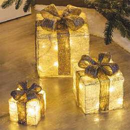 1315223 - LED Geschenkboxen 3er Set gold